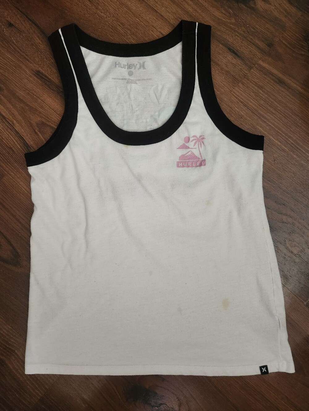 Hurley White Tank with Black Trim and Pink Logo